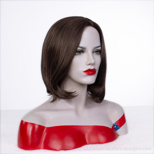Wholesale heat resistant brown bob wig 8 inch synthetic hair wig for women